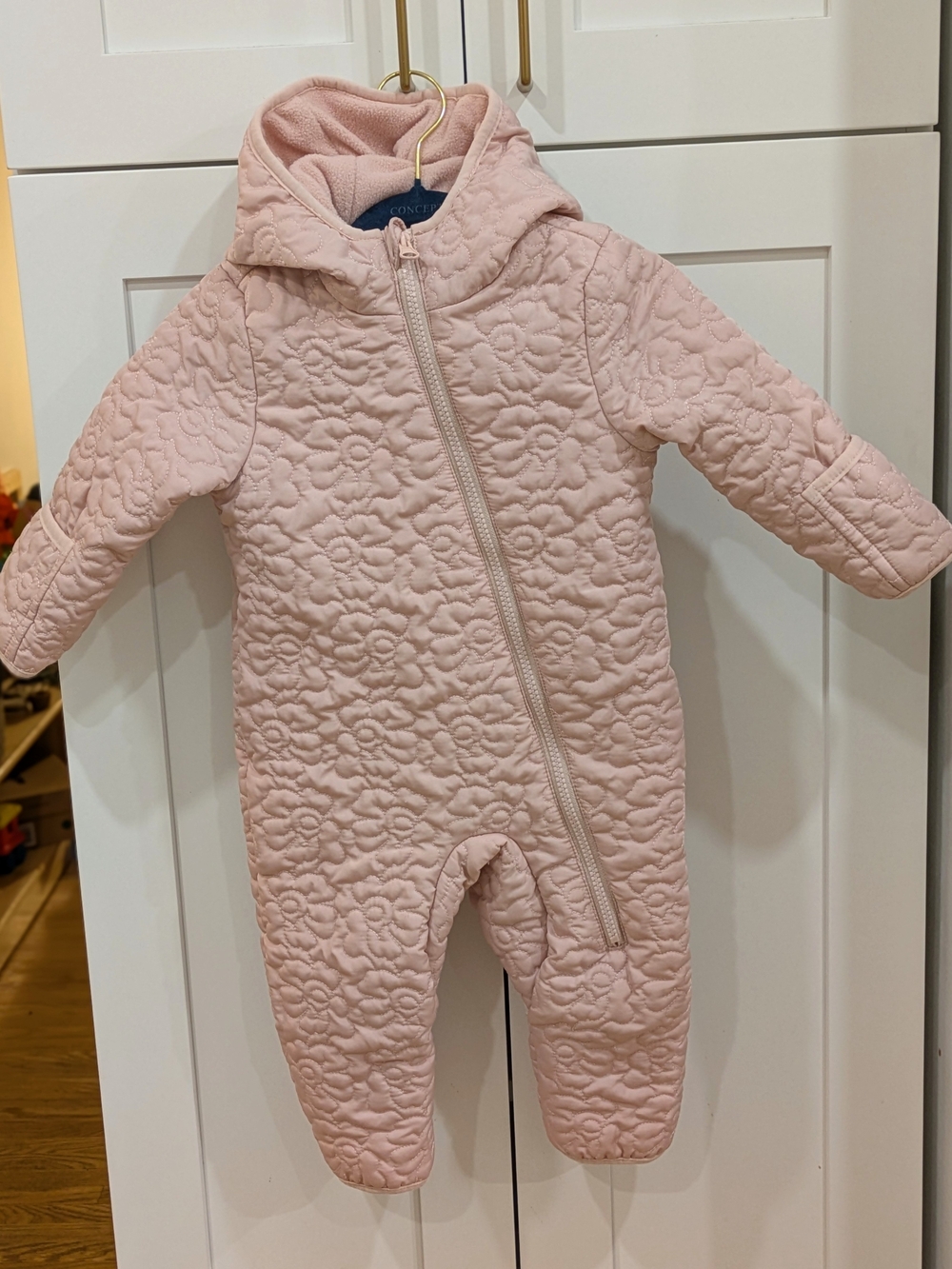 Petit Lem Mini Threads Quilted Hooded Bunting Suit in Light Pink